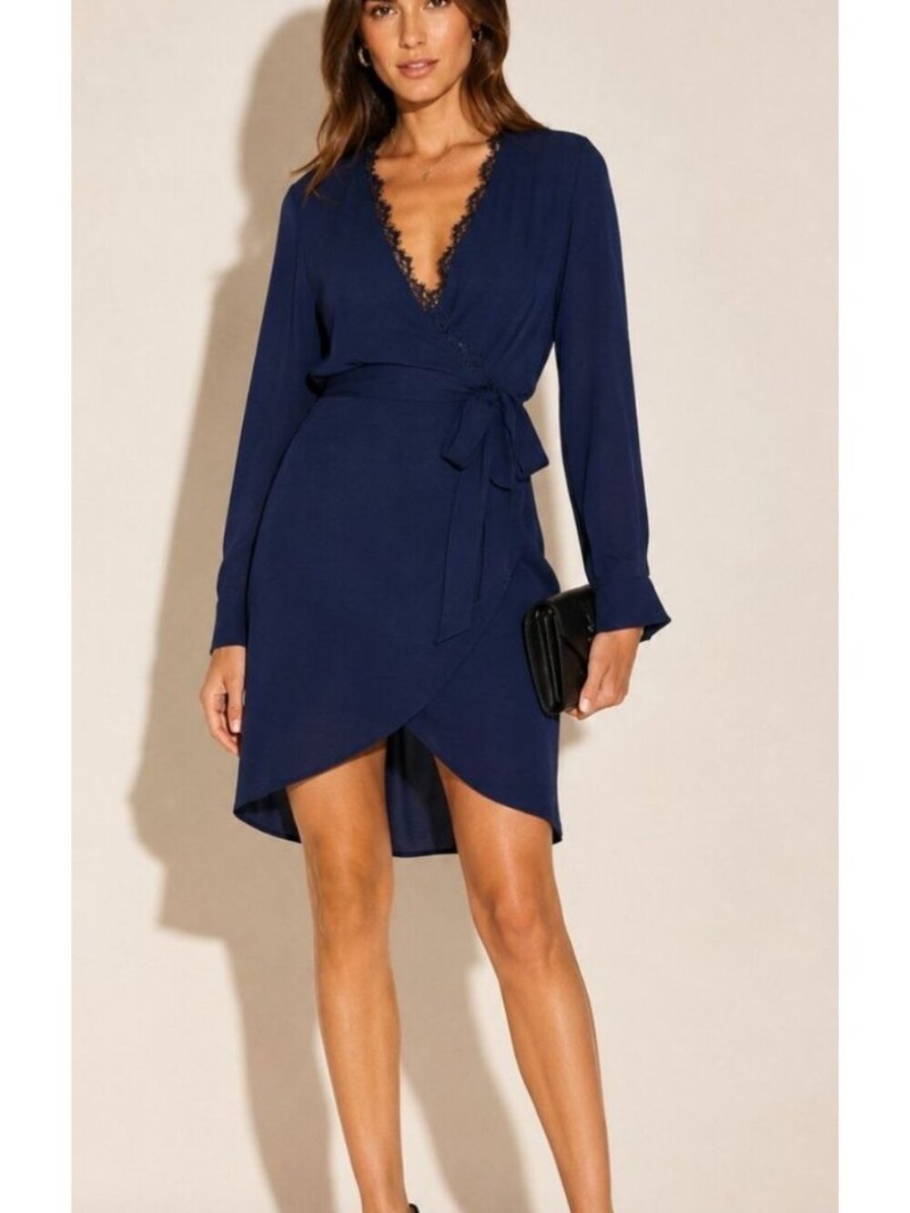 L'AGENCE Trino Silk Wrap Dress Navy Blue Lace Size Medium